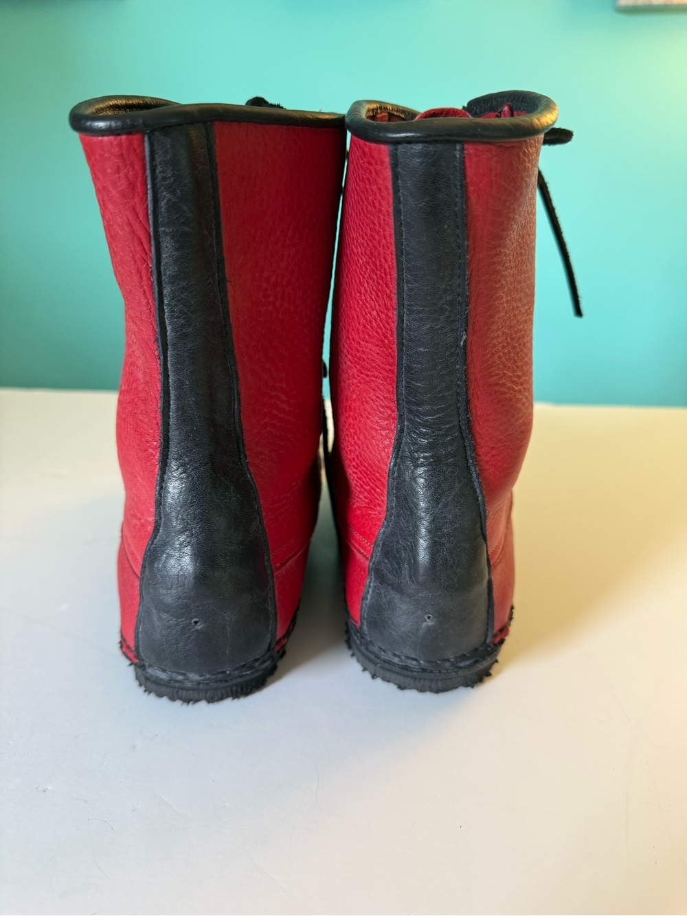 Red Lace-Up WillyMoc Leather Custom-Made Women’s Boots Sz 6.5 - Picture 5 of 14